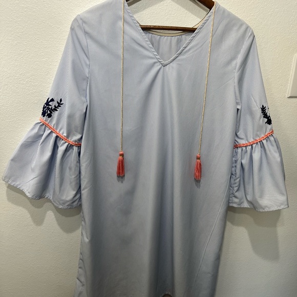 THML ANTHROPOLOGIE BOHO PINSTRIPE EMBROIDERED DRESS SIZE MEDIUM - Picture 10 of 13